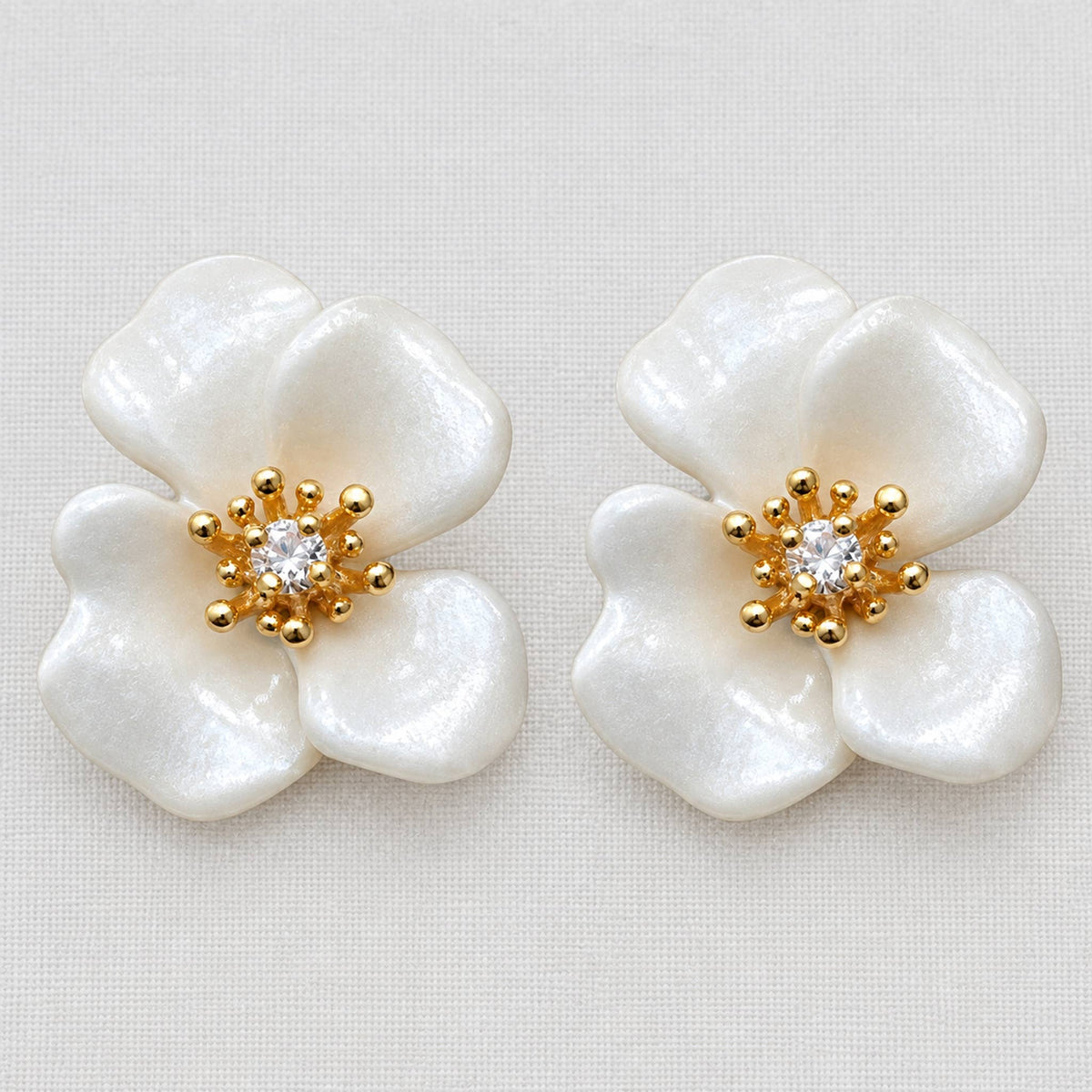 Artistic White Enamel Floral Stud Earrings