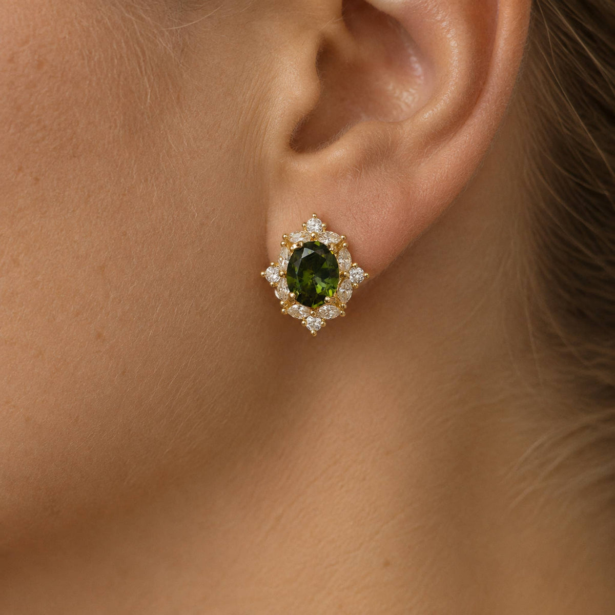 Green Zirconia and Gemstone Earrings