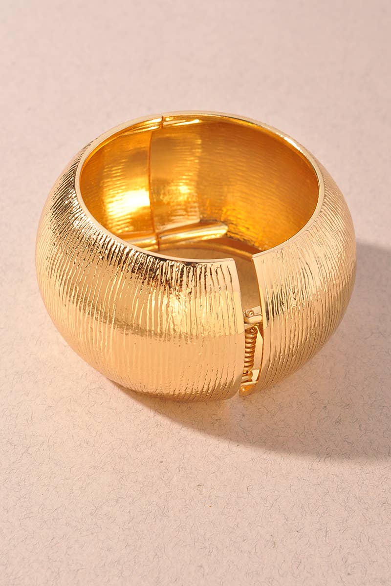 Textured Gold Dome Hinge Statement Bangle Bracelet