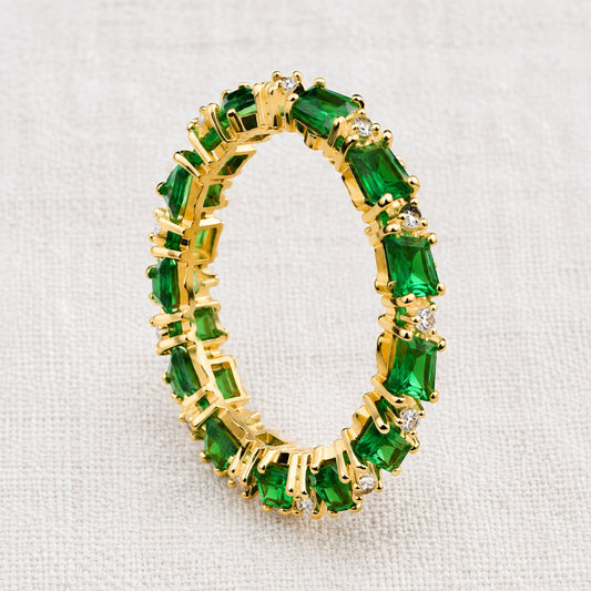 Emerald Green Geometric Cubic Zirconia Ring