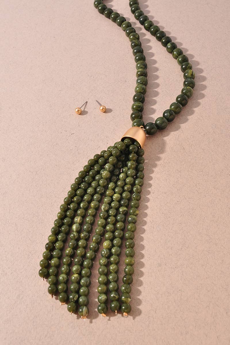 Beaded Tassel Statement Necklace Set
