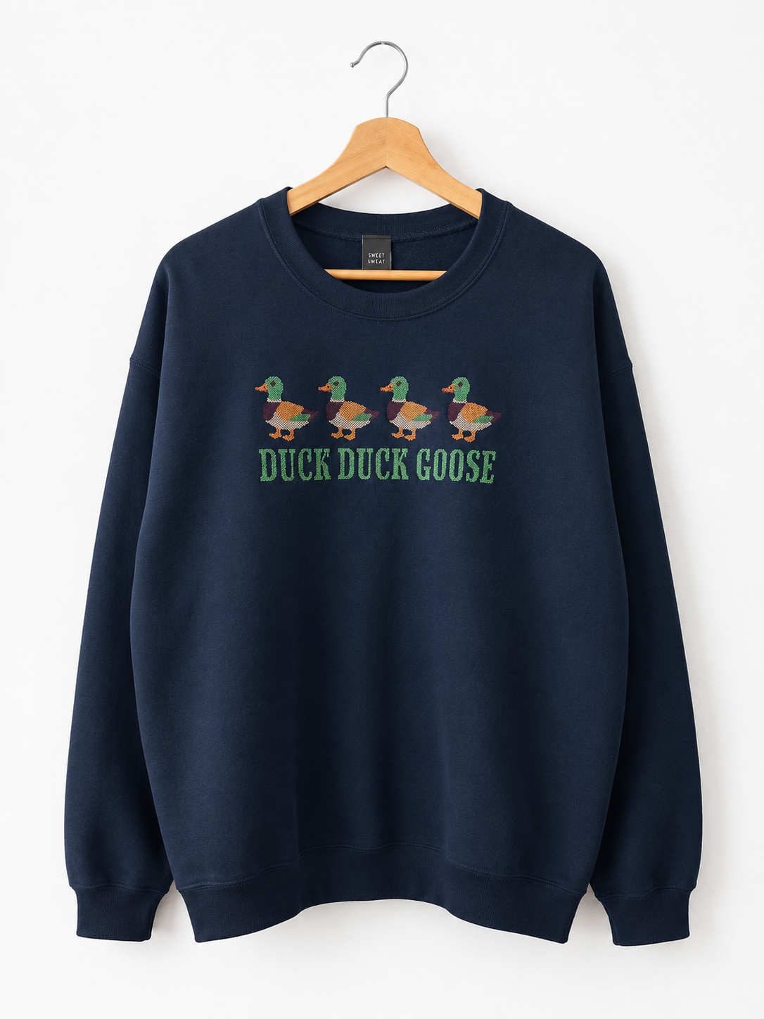 Duck Duck Goose Embroidered Cross-Stitch Sweatshirt