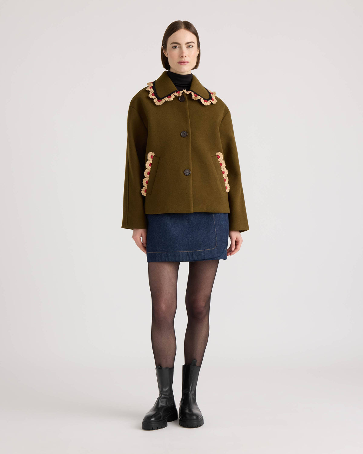 Matilda Crochet Trim Coat
