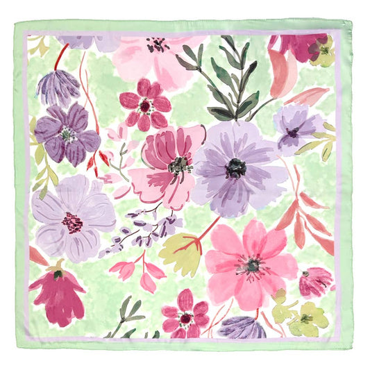 Vintage Floral Bloom Printed Square Silky Satin Scarf