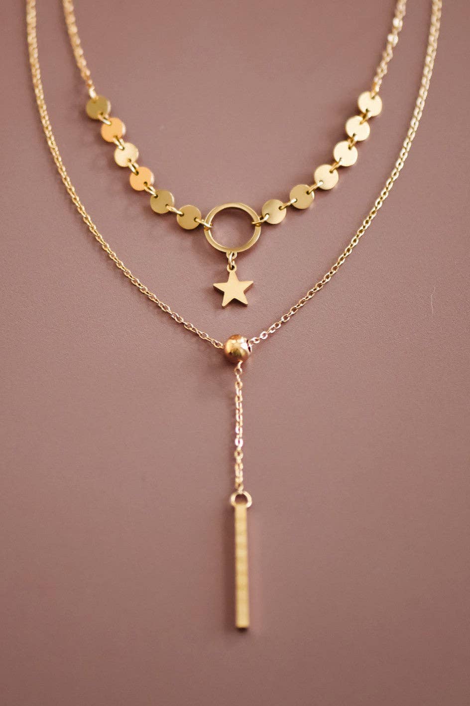 Star & Drop 18K Gold Plated Chain Necklace