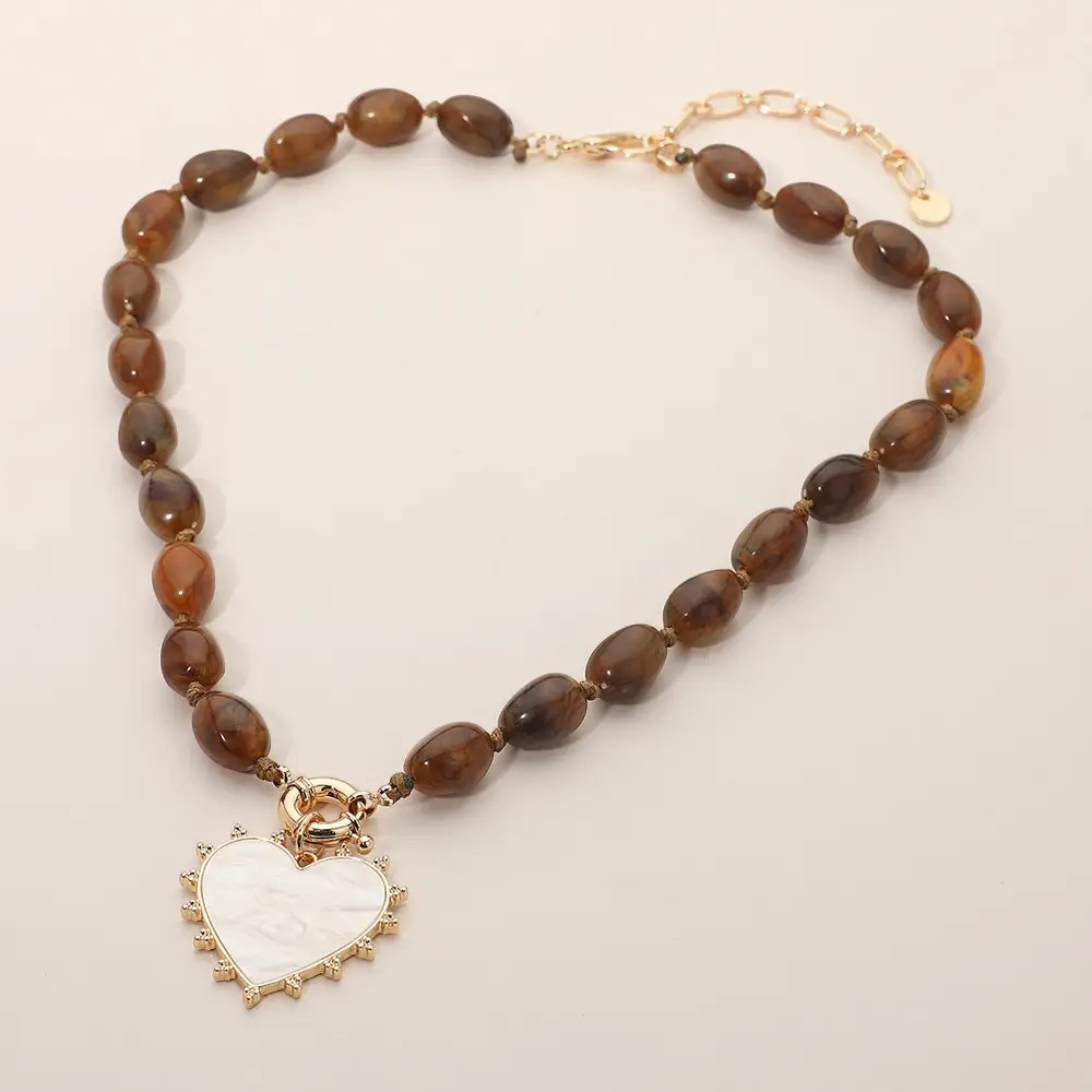 Pearl Heart Pendant Beaded Necklace