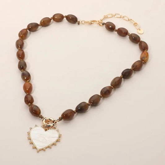 Pearl Heart Pendant Beaded Necklace