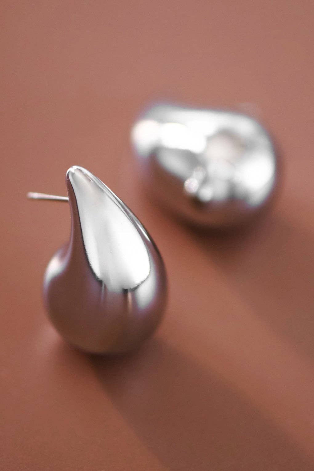 Silver Teardrop Stud Earrings -