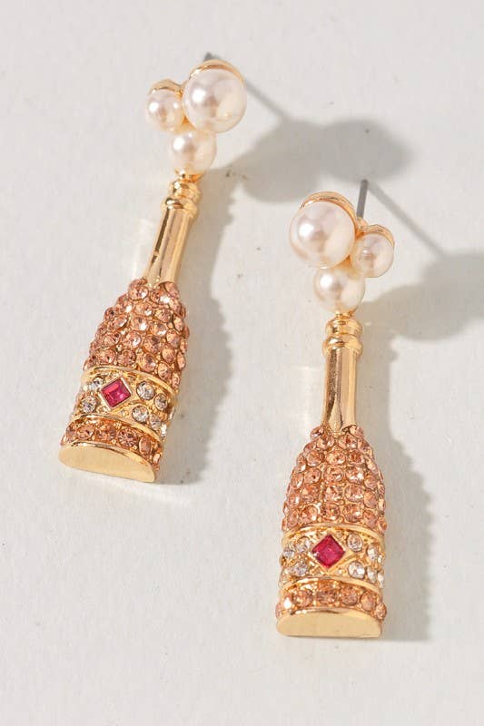 RHINESTONE PEARL CHAMPAGNE BOTTLE EARRINGS