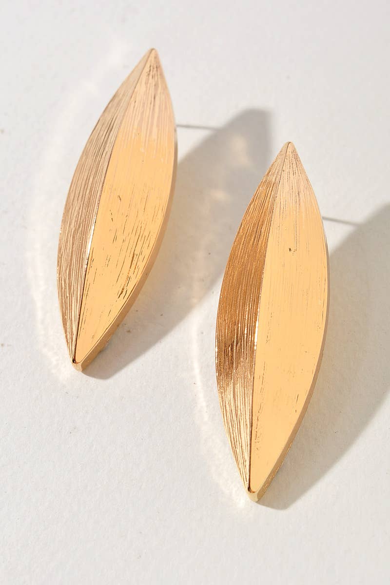 Brushed Gold Marquise Stud Earrings