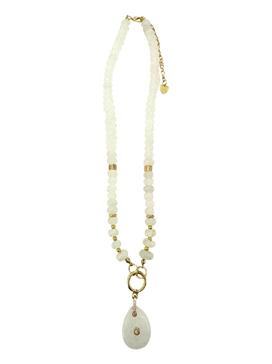 Bagley Beaded Gemstone Charm Necklace- White