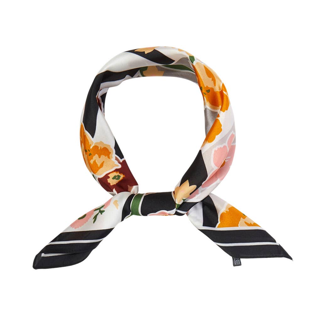 Geometric Floral Pattern Printed Square Silky Satin Bandana Scarf
