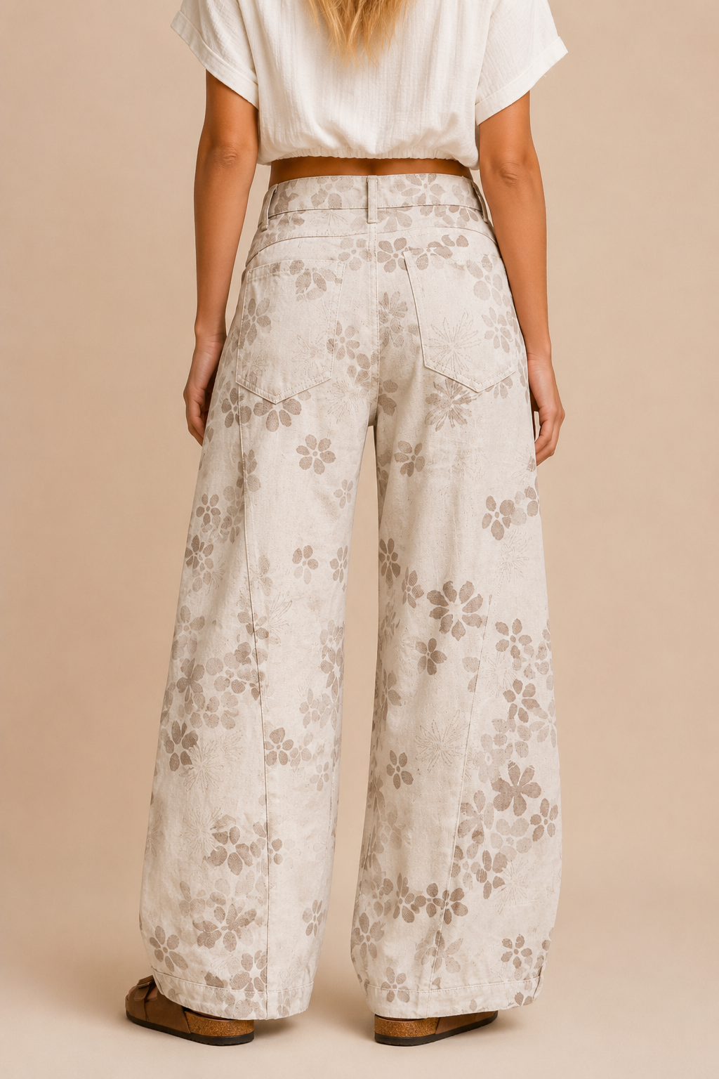 Floral Wide-Barrel Leg Jeans