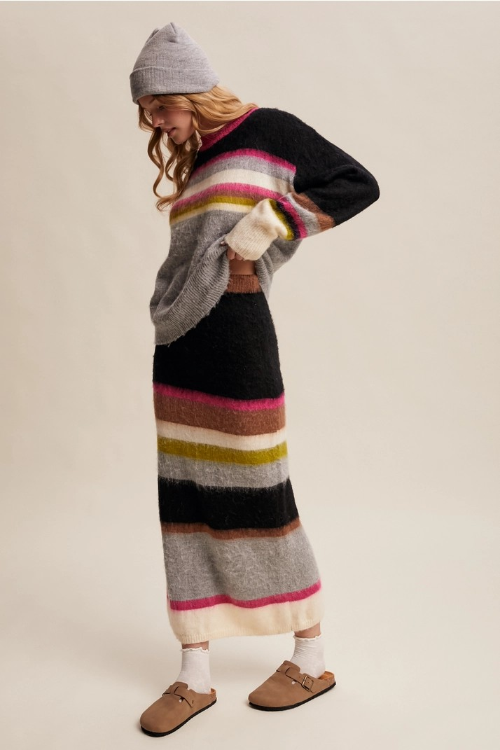 Dollie Striped Sweater Midi Skirt