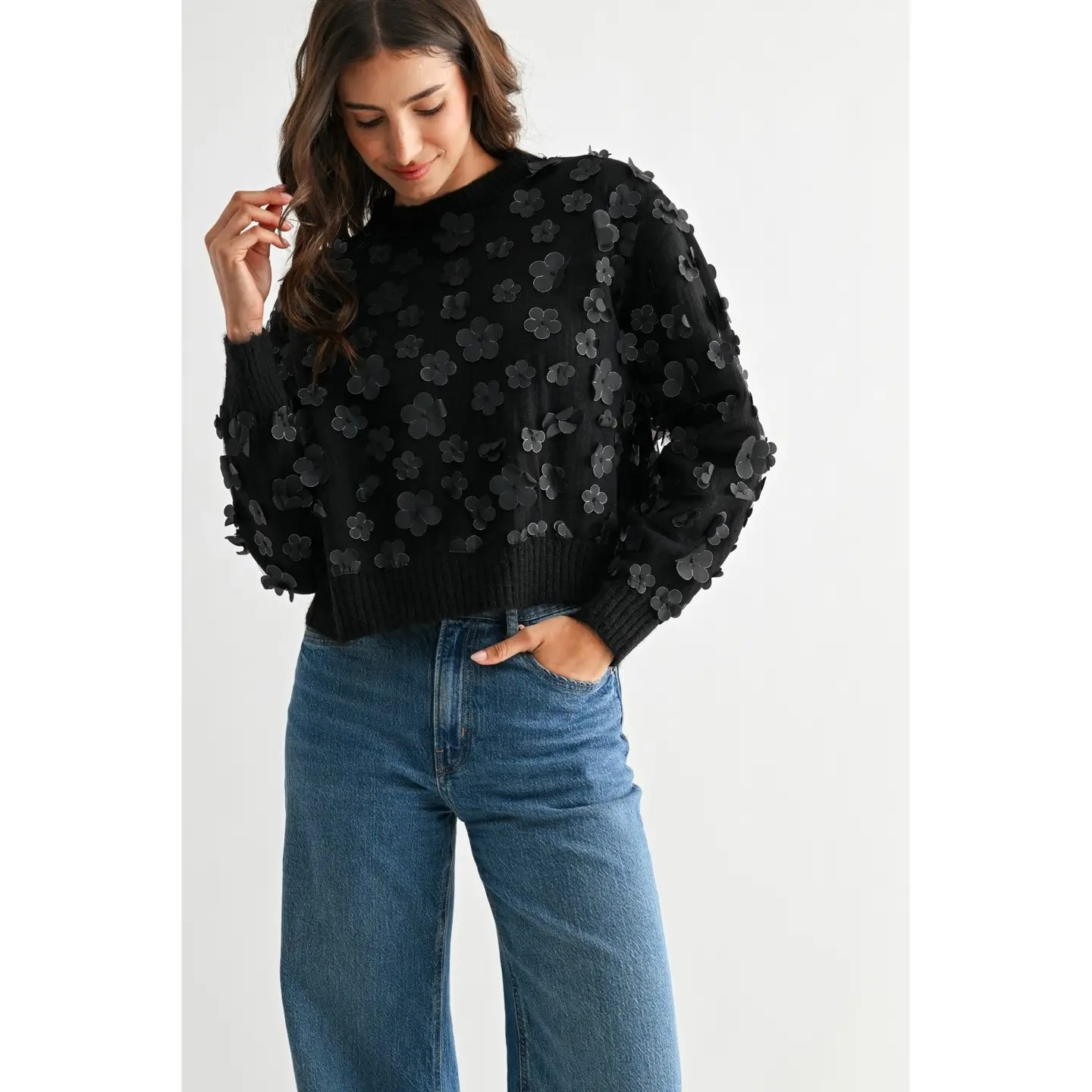 Noir Floral Appliqué Sweater