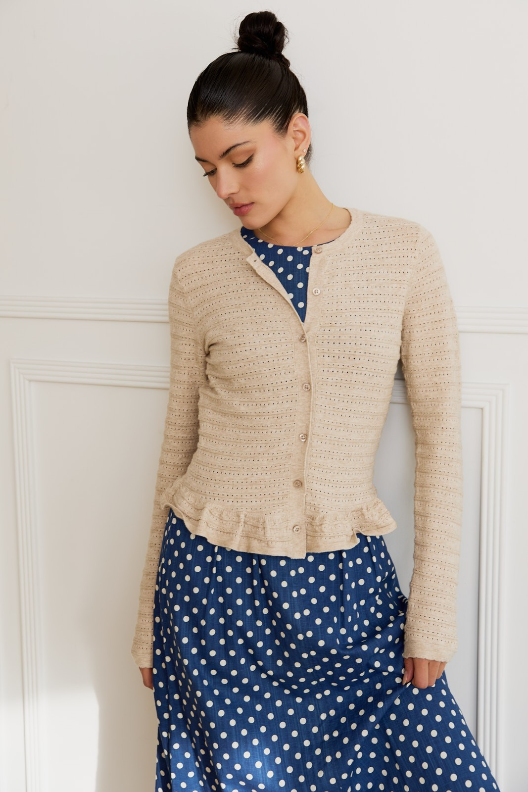 Keeley Pointelle Ruffled Cardigan
