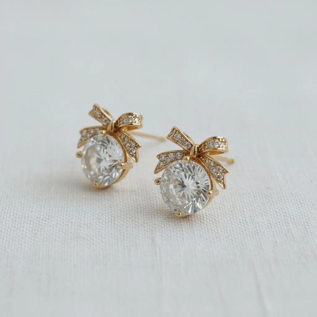 CZ Bow Stud Earrings