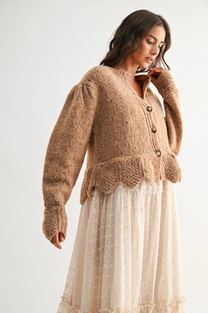 Marrone Scalloped Cardigan