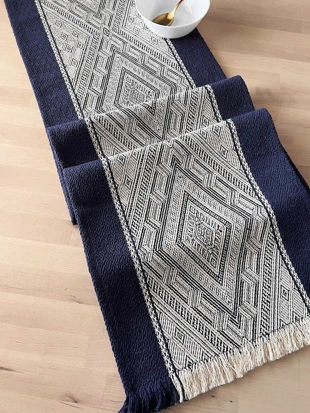 Diamond Weave Fringed Table Runner