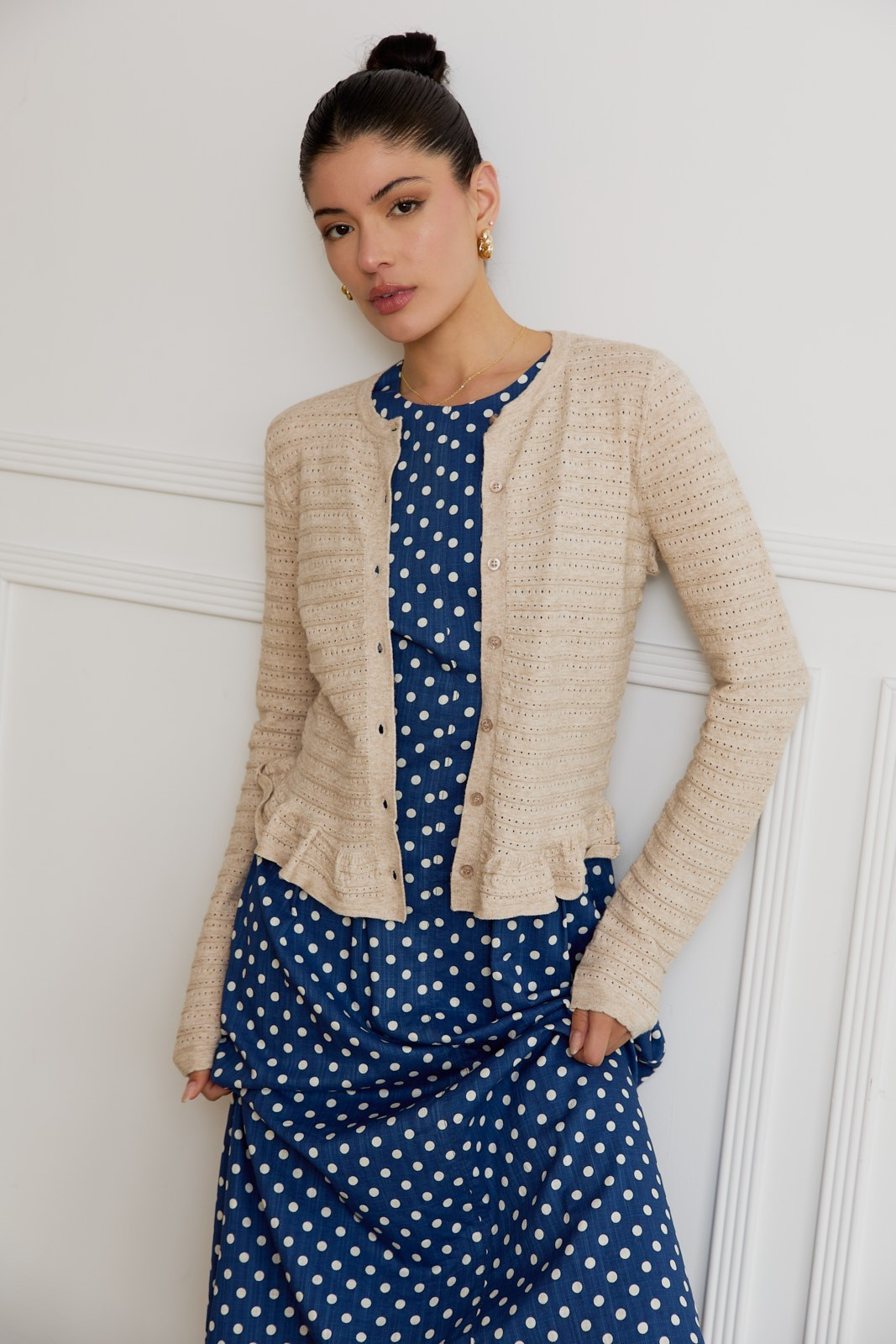 Keeley Pointelle Ruffled Cardigan
