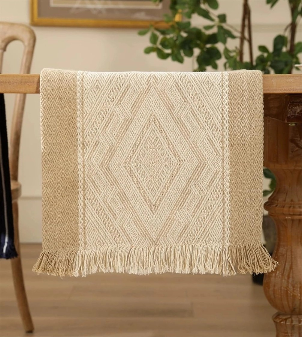 Diamond Weave Fringed Table Runner