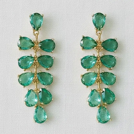 Gemstone Leaf Drop Earrings